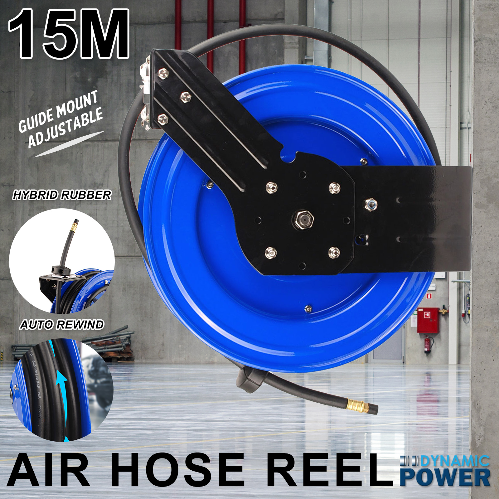 15m Retractable Auto Rewind Air Hose Reel Industrial Grade Tool Bracket ...