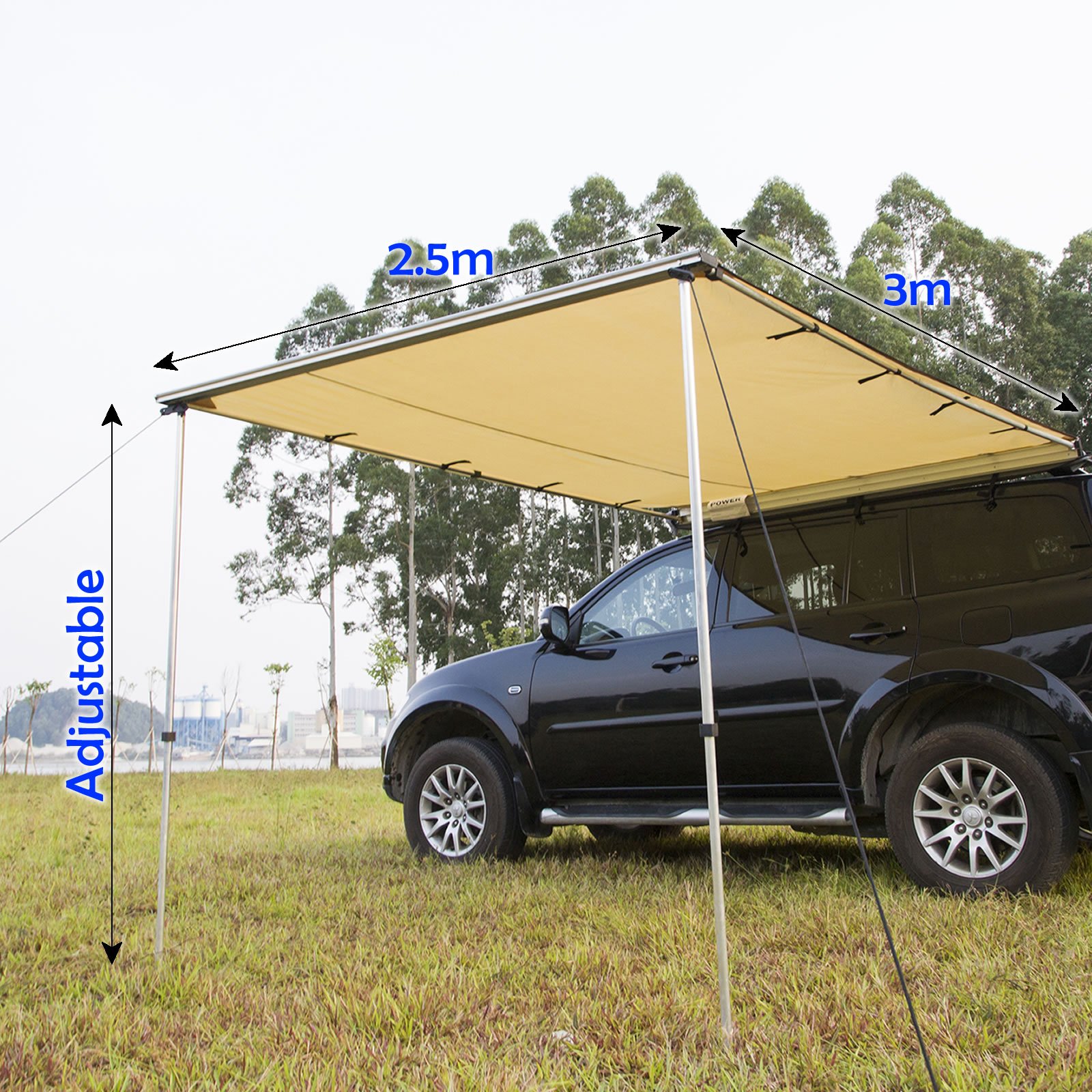 25M X 3M Car Side Awning Roof Rack Top Side Tent Camper Camping