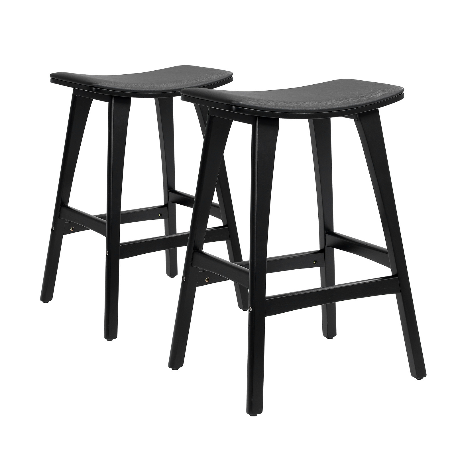 2X 65cm Wooden Bar Stool Padded PU Leather KANSO - BLACK