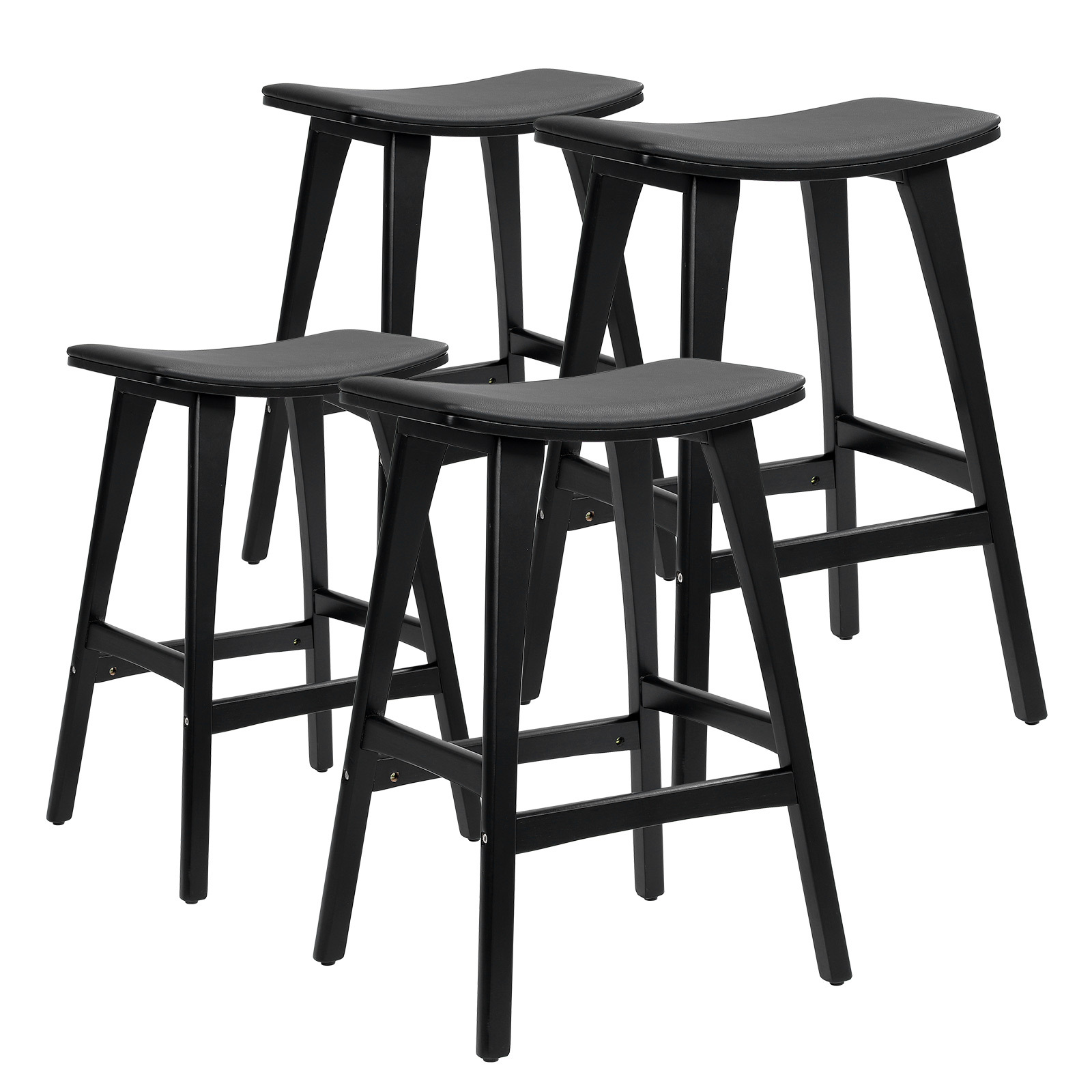 4X 65cm Wooden Bar Stool Padded PU Leather KANSO - BLACK