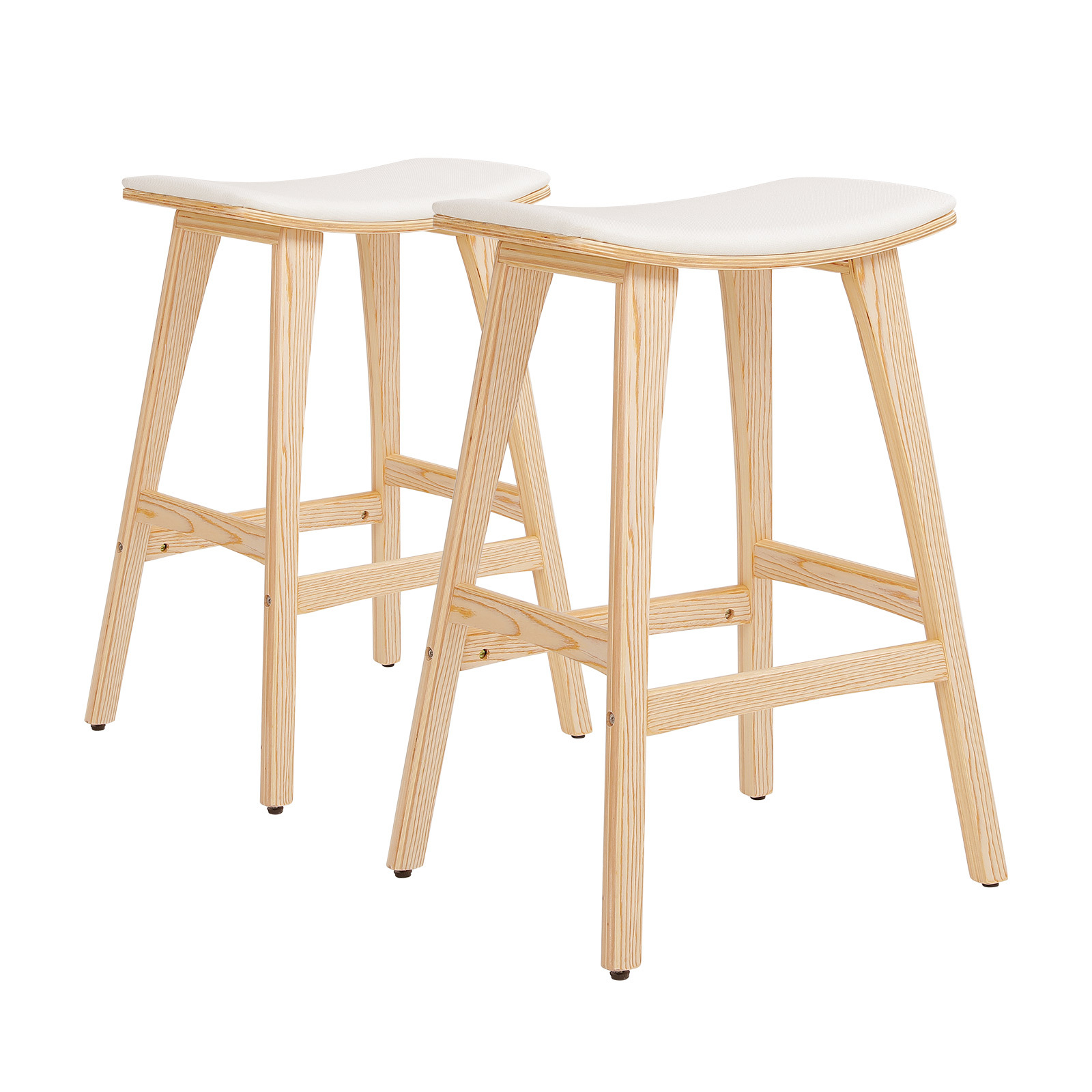 2X 65cm Wooden Bar Stool Padded Fabric KANSO - BEIGE