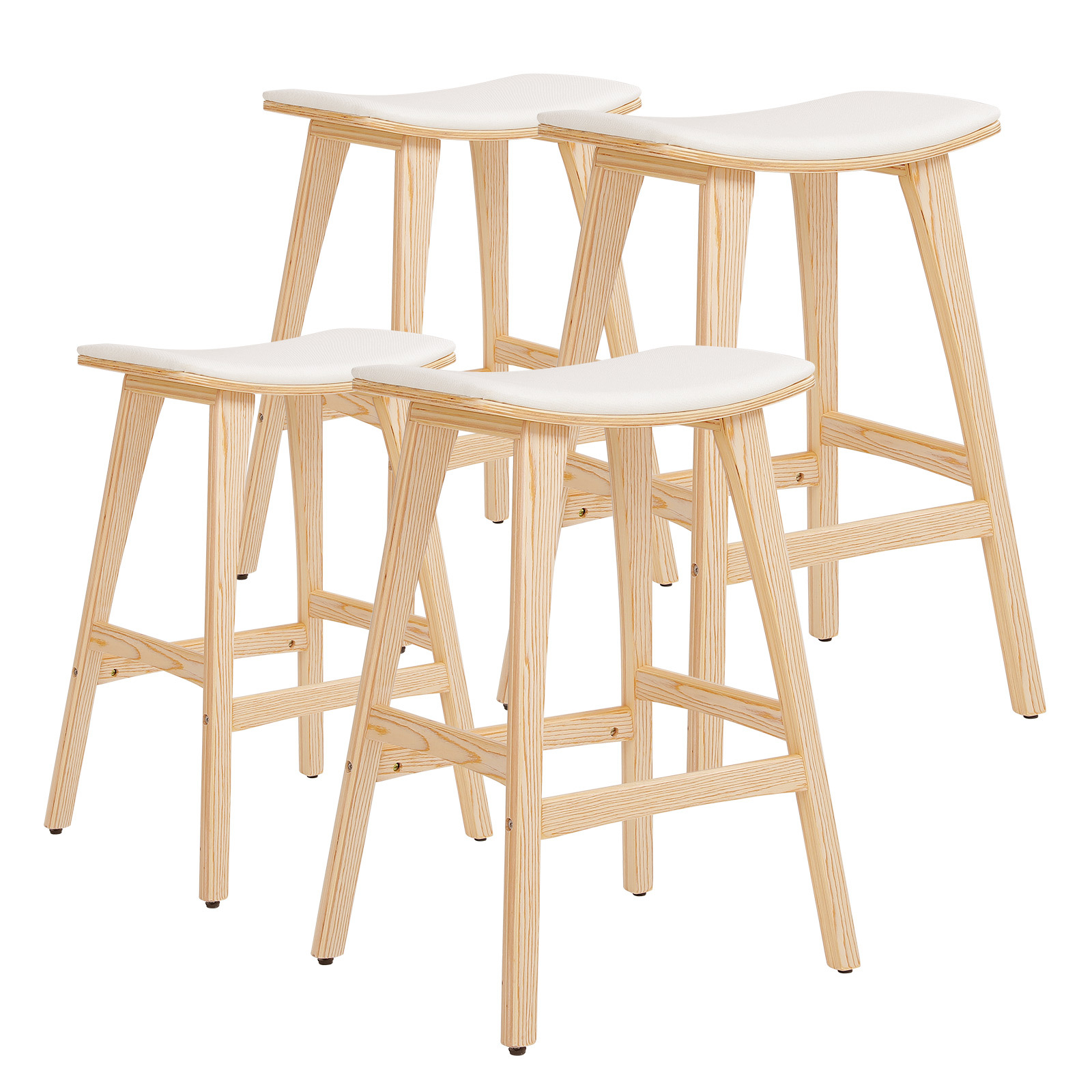 4X 65cm Wooden Bar Stool Padded Fabric KANSO - BEIGE