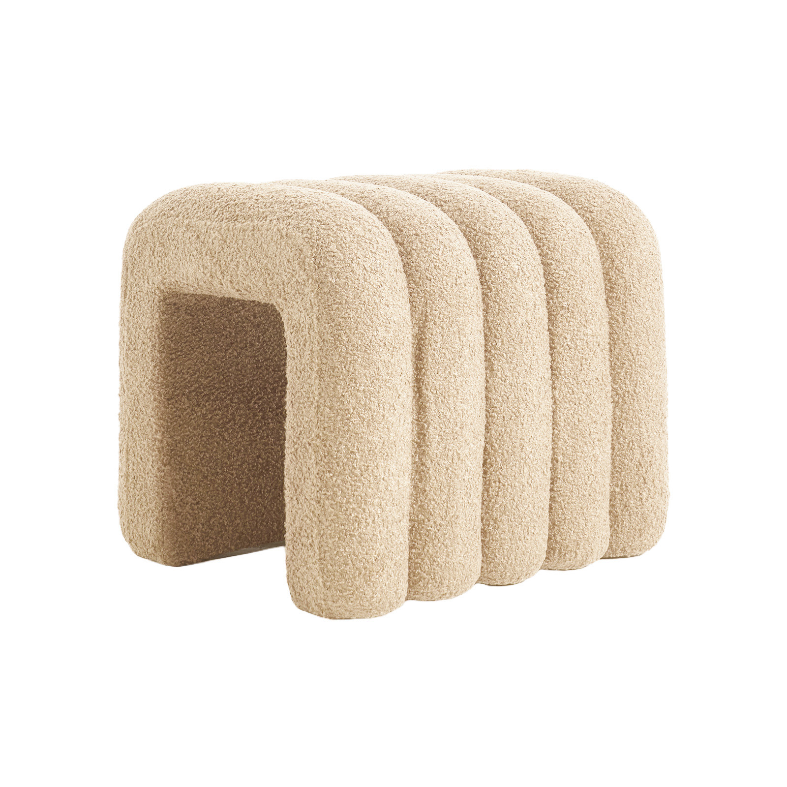 Ottoman Stool Teddy Fabric Ridge Arch - BEIGE