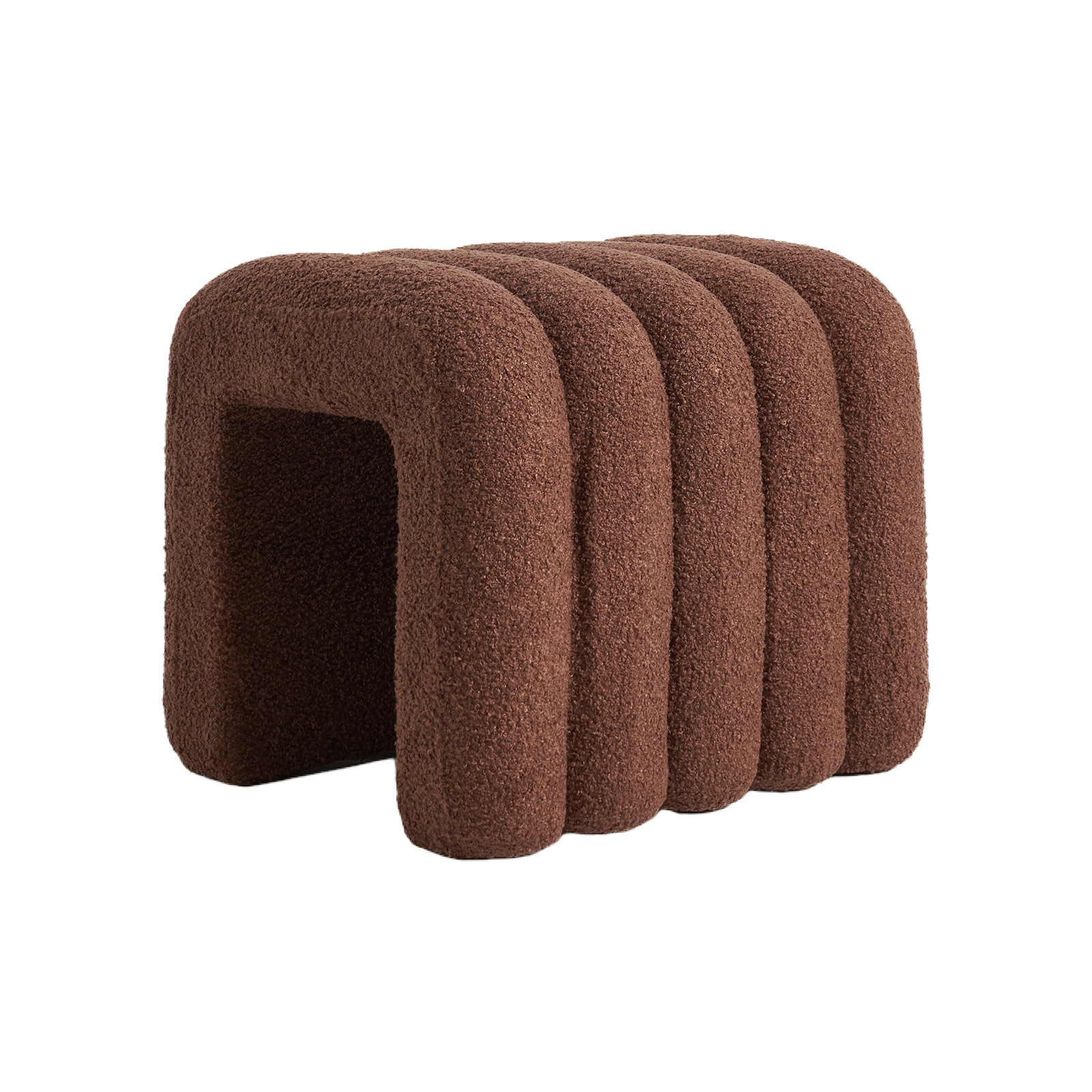 Ottoman Stool Teddy Fabric Ridge Arch - BROWN