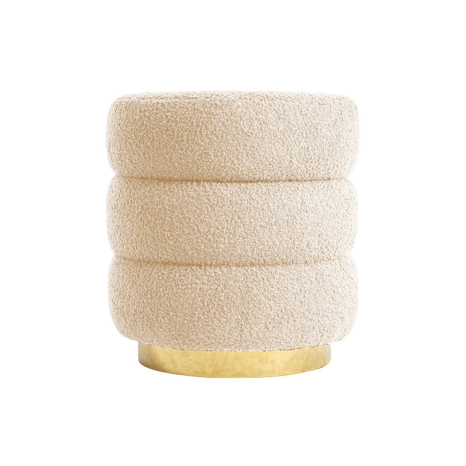 Ottoman Stool Teddy Fabric Round Stacked - BEIGE