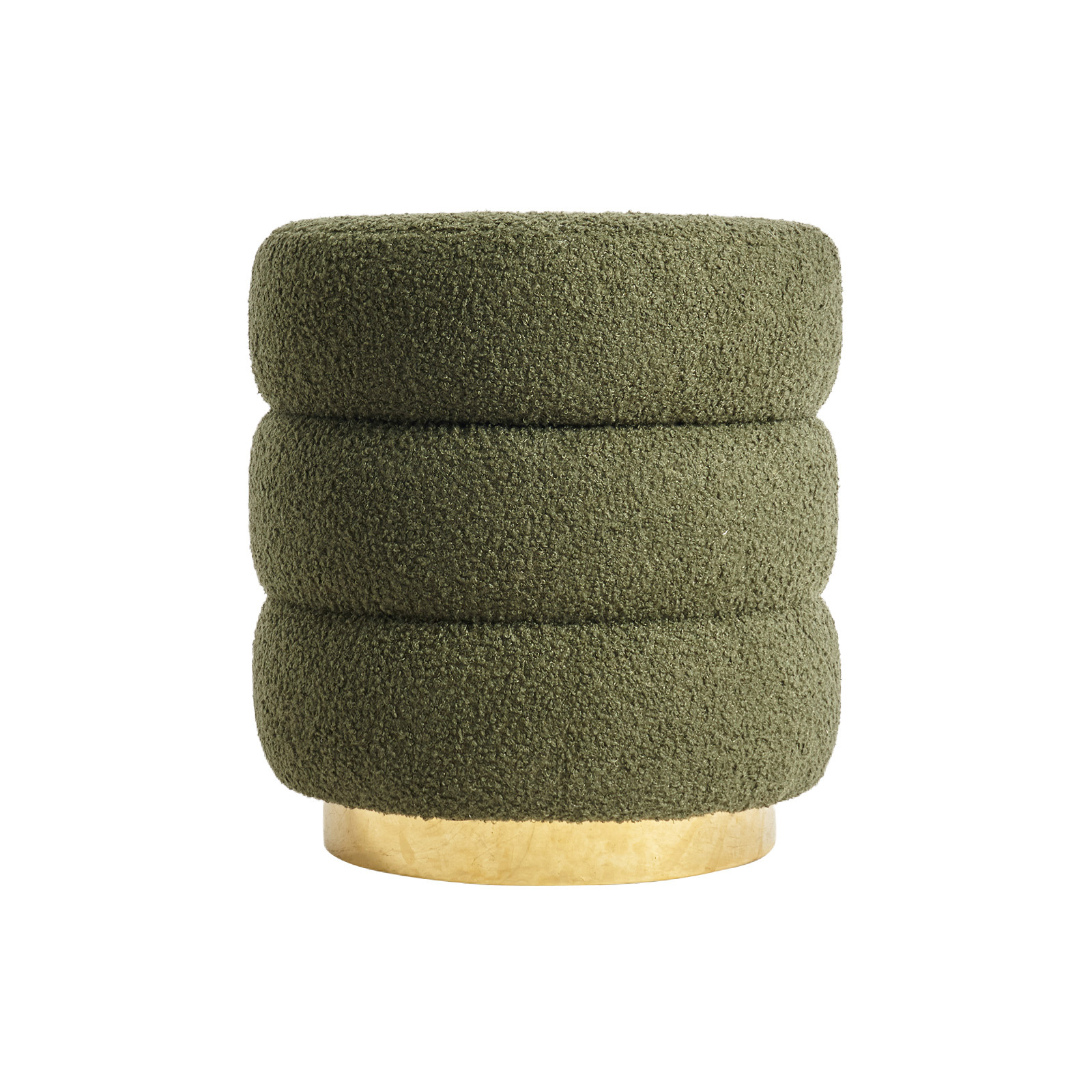 Ottoman Stool Teddy Fabric Round Stacked - GREEN